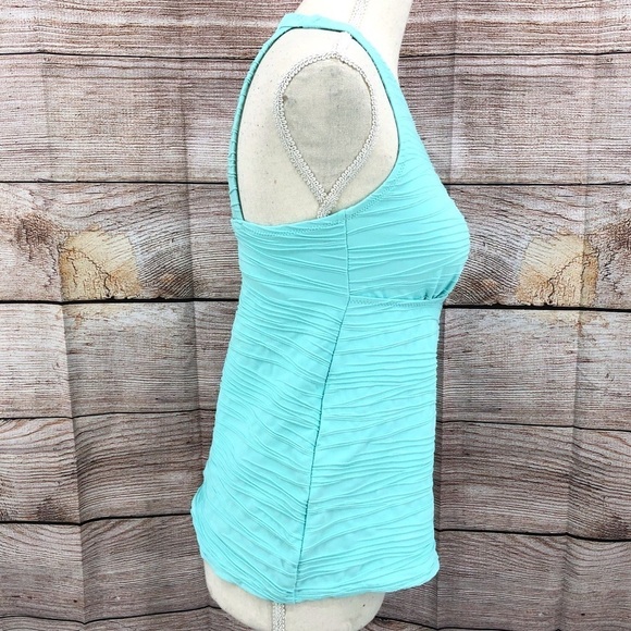 Lands' End Clear Aqua Textured High Neck Tankini Top Size 6 - Picture 3 of 10